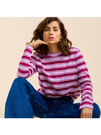 Langarmshirtgestreift AuberginePink 3 2